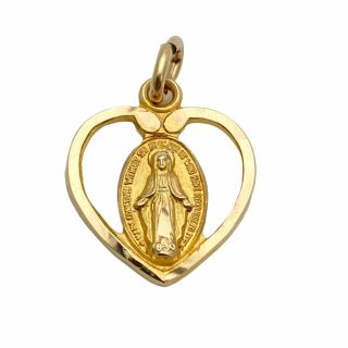 Vintage 10k Gold Virgin Mary Creed Heart Charm