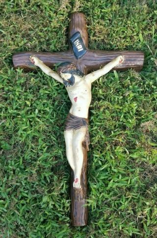 Vintage Large Chapel Wall Mount Crucifix Christ On The Cross 24 X 15.  5 Inch