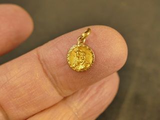 10k Gold Virgin Mary & Christ / Jesus Religious Medal Charm For A Baby Vintage