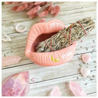 Pink Lips With Crescent Moon Bowl For Smudging,  Make Up,  Jewelry And More