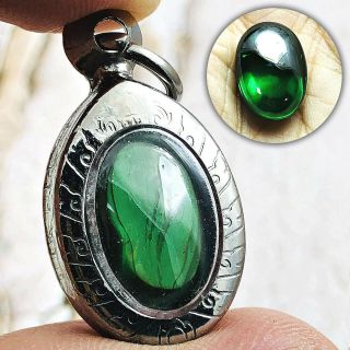 16509 Ellipse Naga Eye Healing Gem Stone Thai Amulet Leklai Crystal Richly Green
