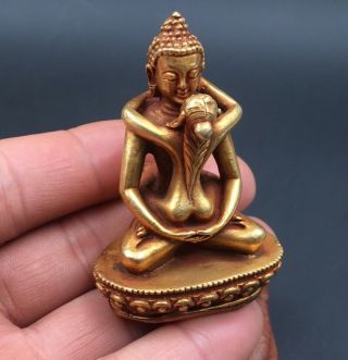 Chinese Tibet Buddha Statue Buddhism Bronze Gilt Gold Samantabhadra Consort Love