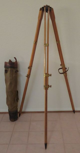 Vintage Dietzgen Surveyors Transit Tripod Stand Wood & Brass 58 " Legs With Bag