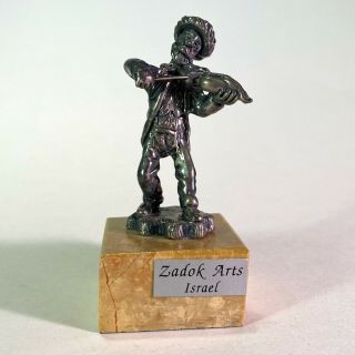 Zadok Arts Israel Fiddler 925 Sterling Silver Judaica Figurine Sculpture Marble