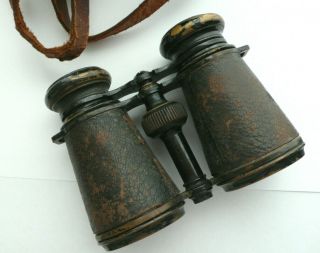 Vintage Binocular By Marchand Paris Leather Brass In Case