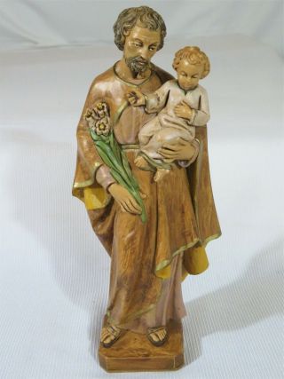 9.  5 " Tall St.  Joseph Holding Jesus Statue Made In Italy Signed Malsiner H.