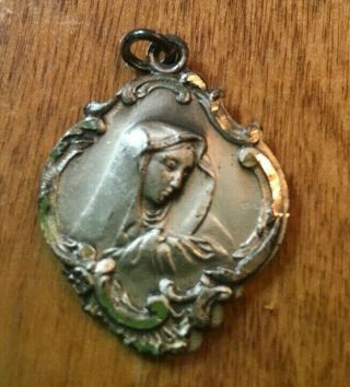 Vintage Catholic Medal - Ornate Hmh Sterling - Two Sided Mary Our Mother / Jesus