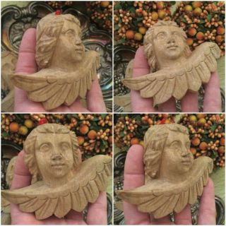 Four Fab Vintage Italian Hand Carved Wooden Angels Cherubs Putti Busts Ornaments