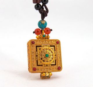 Blessed Luxurious Tibetan Gold Gilt Gau Locket Necklace ： Mandala / Gift Box