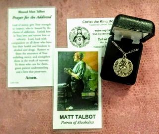 St Matt Talbot Patron Of Alcohol Addiction Sterling Silver Medal W/chain & Box