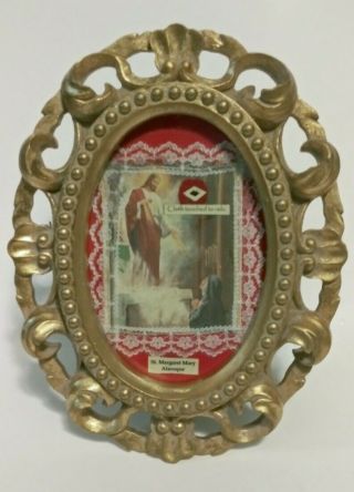 Saint Margaret Mary Alacoque Holy 3rd Class Cloth Relic Reliquary Glass Front