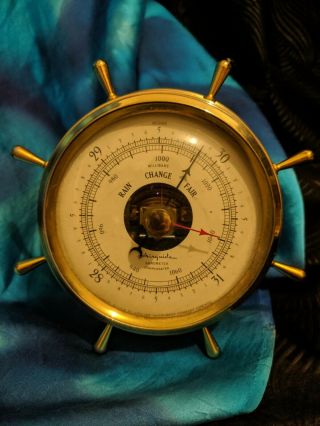 Vintage Airguide Weather Barometer Nautical Ship Wheel Brass