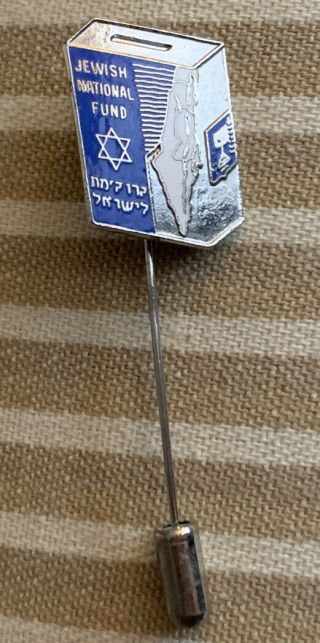 Vintage Jnf Jewish National Fund Stick Pin Lapel Pin Silverstone Blue Enamel