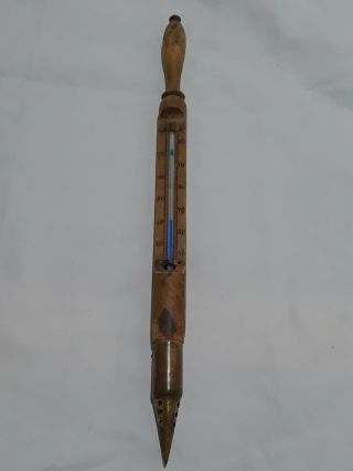Antique Taylor Instrument? Blue Spirit Brass And Wood Soil Thermometer Primitive