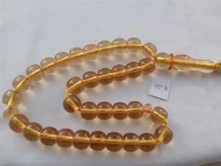 German Transparent Yellow 33 Beads Sandeloos / Bakelite Tasbih,  8 " Long