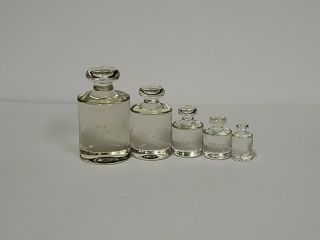 Vtg Glass Balance Scale Weights Set Of 5 1 Kg,  1/2 Kg,  200g,  100g,  50g Apothecary