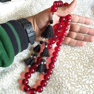 Big German 33 Amber Bakelite Cherry Prayer Beads Faturan Komboloi Beads