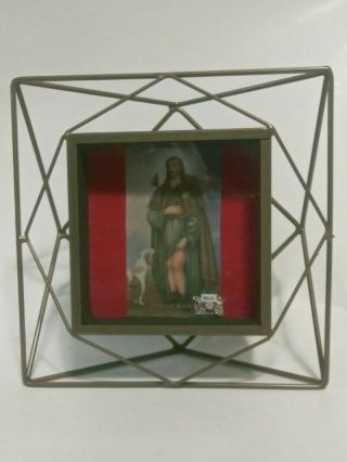 Saint Roch Holy 3rd Class Cloth Relic Reliquary Clear Glass Front Religious