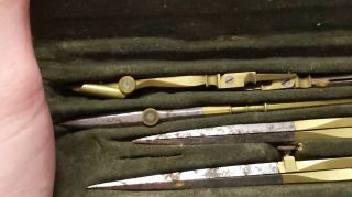 Vintage Drafting Tool Instrument Set Compass Brass Unique Closing Hooks Z17 3