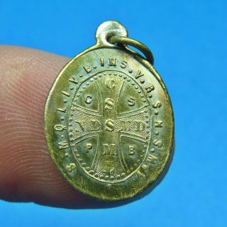 St Benedict Cross Patron Exorcism Protection Bronze Antique Religious Medal