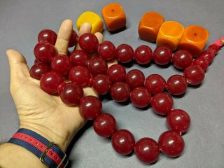Ottoman Antique Faturan Cherry Amber Bakelite Islamic Prayer Beads Islam 22b