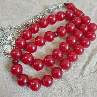 Rare Handmade German 33 Amber Cherry Faturan Bakelite Prayer Beads فاتوران