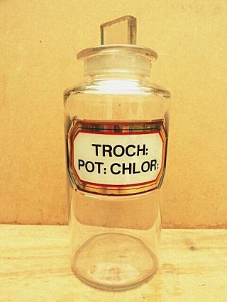 Antique Extra - Large Apothecary / Chemist / Pharmacy Bottle - Troch: Pot: Chlor: