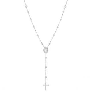 925 Sterling Silver Clear Cz Miraculous Virgin Mary Necklace Rosary Girls 16 "