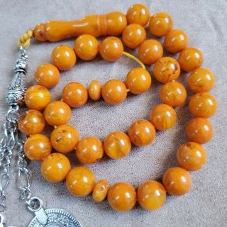 Smell Old 33 Amber German Faturan Bakelite Yellow 33 Prayer Beads Komboloi