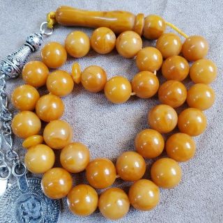 Great 33 Amber German Faturan Bakelite Yellow 33 Prayer Beads Komboloi Beads