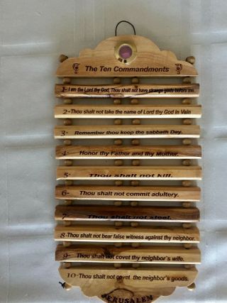 Olive Wood Ten Commandments Plaque Wall Hanging Laser Engraved From Holy Land