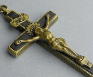 French,  Antique Large Crucifix.  Bronze Wood.  Jesus Christ.  Cross.  Pendant.