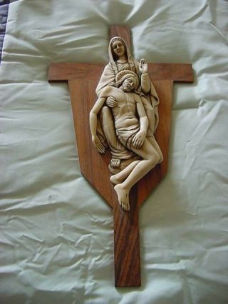 Vintage Crucifix,  Mary & Jesus,  17 - 5/8 In.  Tall By 9 - 3/4 In.  Wide,  Italy