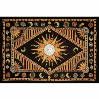 Celestial Sun And Moon Tapestry Cloth 72x104 " (twin) Cotton - Yellow/orange