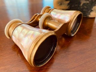 Antique Mother Of Pearl Opera Glasses W Matching Case Made In France