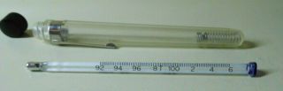 Vintage Becton & Dickinson B - D Medical Thermometer Glass Case With Pocket Clip.