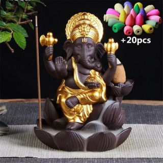 Ganesha Backflow Incense Burner Elephant God Ceramic Incense Holder Home Decor