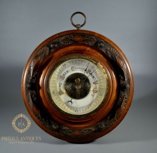 Antique Carved Oak Wall Barometer