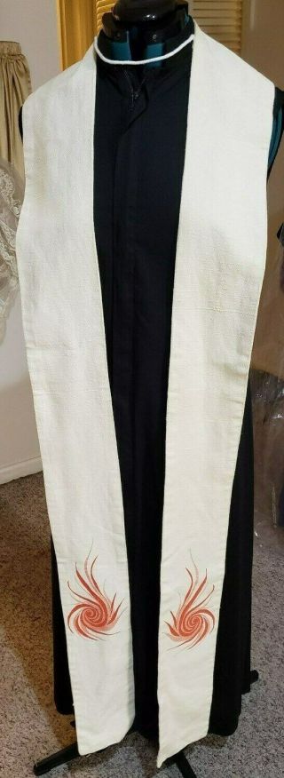 Clergy Stole Liturgical Vestment Hand Crafted Creamy White Unique Flames Design
