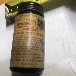 Vintage Empty Rx Bottle Of Benzedrine Sulfate Spansule (stimulant)