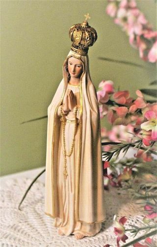 Mary Statue 7 Inch Our Lady Of Fatima With Gold Crown Small Pilgrim Virgin