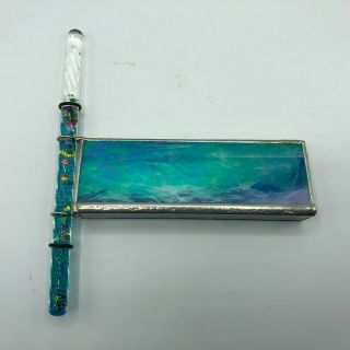 Artist Made Blue Stained Glass Kaleidoscope With Prismatic Oil Wand