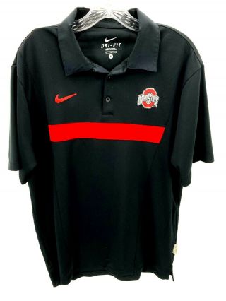 Nike Ohio State Buckeyes Mens Medium Black Short Sleeve Polo Shirt Dri - Fit