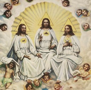 Vtg Religious Lithograph Print - Santisima Trinidad Tres Personas - Holy Trinity