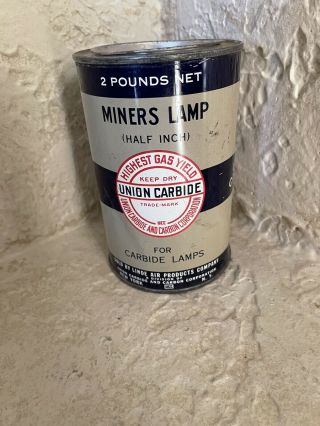 Vintage Union Carbide 2 Pound Can For Half Inch Miners Lamp - Old Full Can