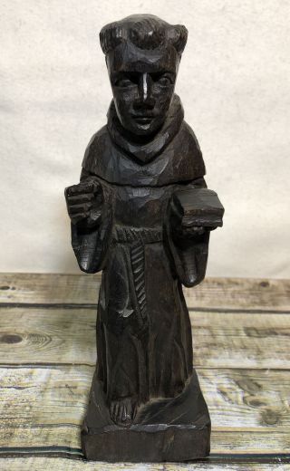 Antique Vintage Wood Carved Figure Holy Catholic Saint 10” Statue Holder