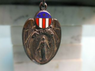 Medal,  Religious,  Sterling Silver,  Ww Ii Soldier’s Miraculous Medal With Colors