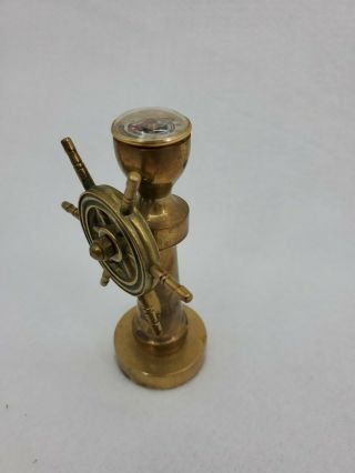 Ships Captains Wheel Vintage Thermometer 5 Inch High Brass,  Heavy,  Wheel Spins