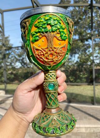 Tree Of Life & Celtic Knots Medieval Chalice Wine Goblet Cup 7 - 1/4 " Wicca Pagan