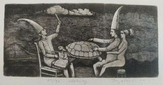 Divination On The Turtle.  Etching,  Abduction,  Etching Print,